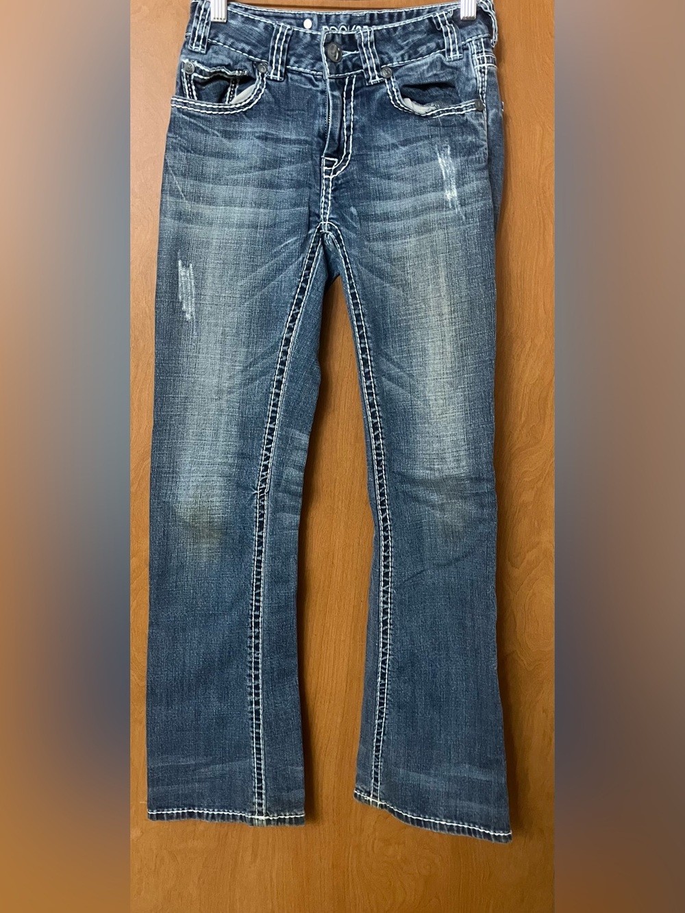 Rock & Roll Cowgirl Women's Embellished Distressed Mid Rise Denim Jeans Sz25x32